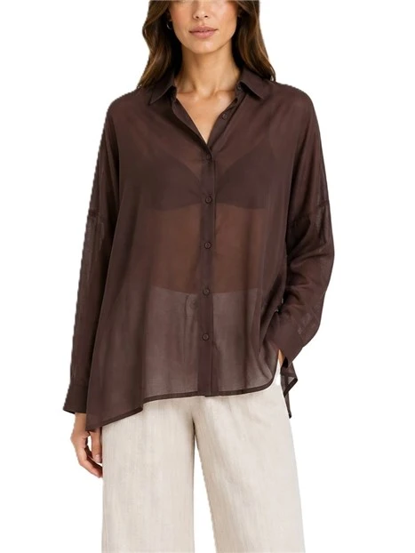 CAMICIA IN VOILE DI COTONE CON COSTRUZIONE A RETTANGOLO DONNA MARRONE