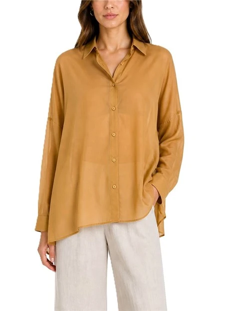 CAMICIA IN VOILE DI COTONE CON COSTRUZIONE A RETTANGOLO DONNA BEIGE