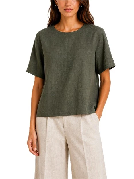BLUSA IN LINO VESTIBILITA' AMPIA DONNA VERDE