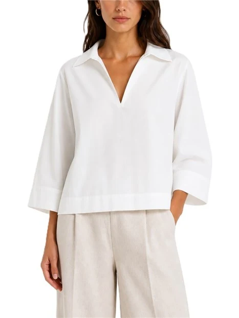 CAMICIA MANICHE LUNGHE VESTIBILITA' OVER CON SCOLLO A V DONNA BIANCO