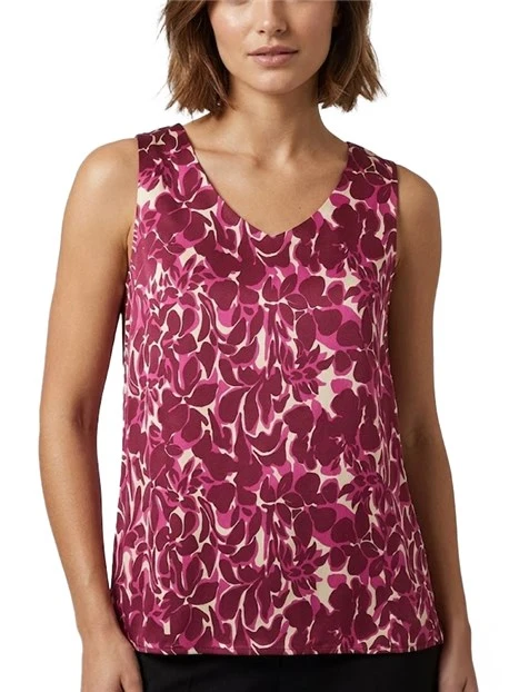 TOP SMANICATO IN SETA CON STAMPA DONNA VERDE