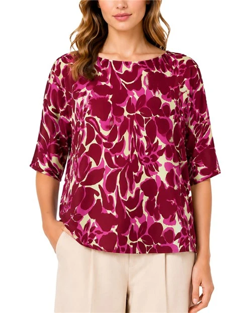 BLUSA MANICA KIMONO IN SETA STAMPATA DONNA VIOLA