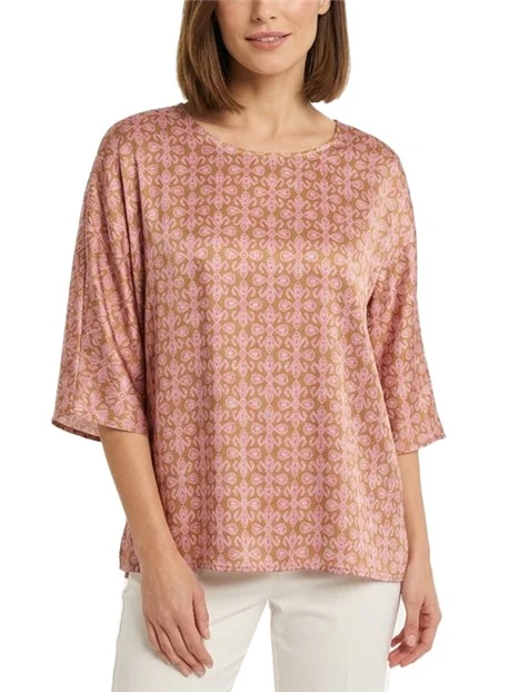 BLUSA MANICA KIMONO IN SETA STAMPATA DONNA ROSA