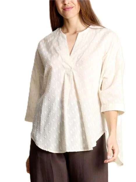 BLUSA IN COTONE LAVORATO OVER CON SCOLLO A V DONNA  BIANCO