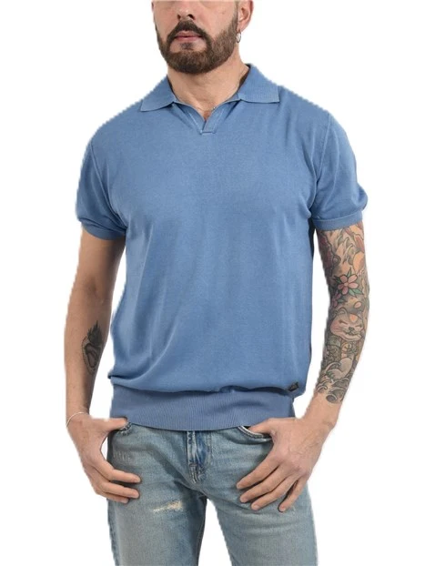 POLO MANICA CORTA  IN COTNE CON PATCH LATERALE UOMO BLU