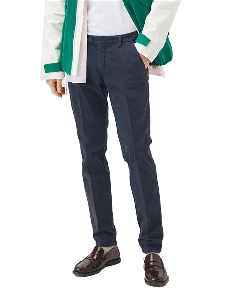 PANTALONE CHINO IN GARBADINA DI COTONE STRETCH UOMO BLU
