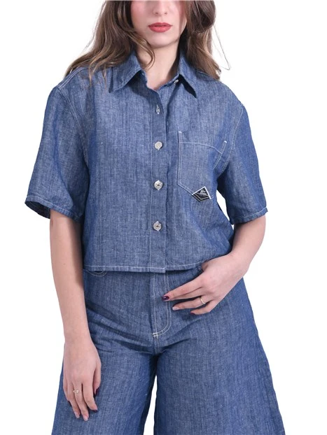 CAMICIA MANICA CORTA CON TASCA FRONTALE DONNA BLU