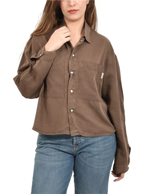 CAMICIA DONNA CON TASCHE FRONTALI E BOTTONI A PRESSIONE DONNA MARRONE