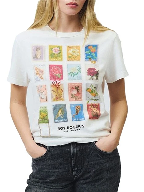 T-SHIRT MANICA CORTA IN COTONE CON STAMPA VINTAGE DONNA BIANCO