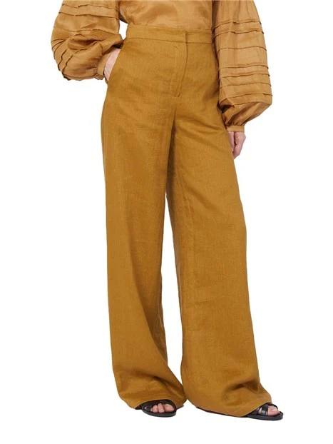 PANTALONI PALAZZO IN PURO LINO DONNA GIALLO