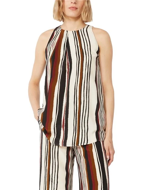 TOP SMANICATO FANTASIA A RIGHE DONNA ECRU'