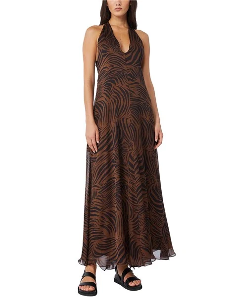 VESTITO LUNGO GONNA A PIEGHE DONNA MARRONE