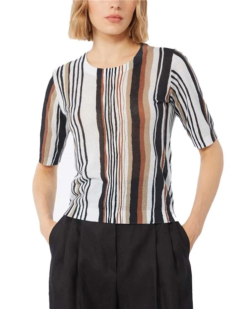 MAGLIA GIROCOLLO FANTASIA A RIGHE  A COSTINE DONNA BIANCO