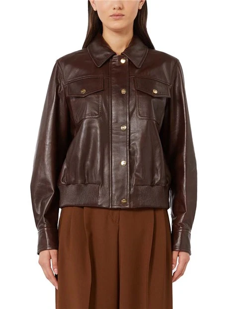 GIACCA IN PELLE COLLETTO A CAMICIA DONNA MARRONE