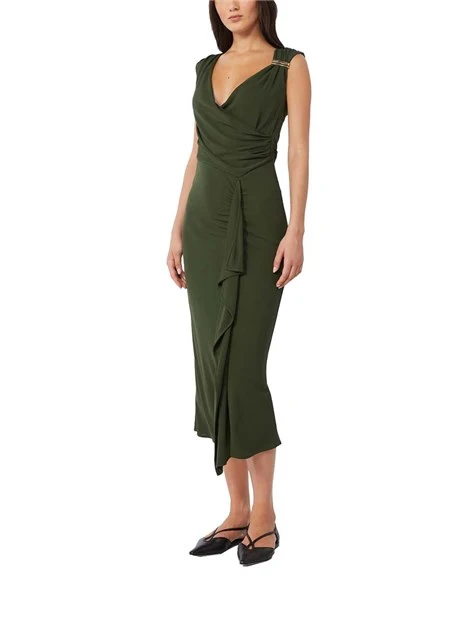 VESTITO LUNGO FODERATO SCOLLO A V DONNA VERDE