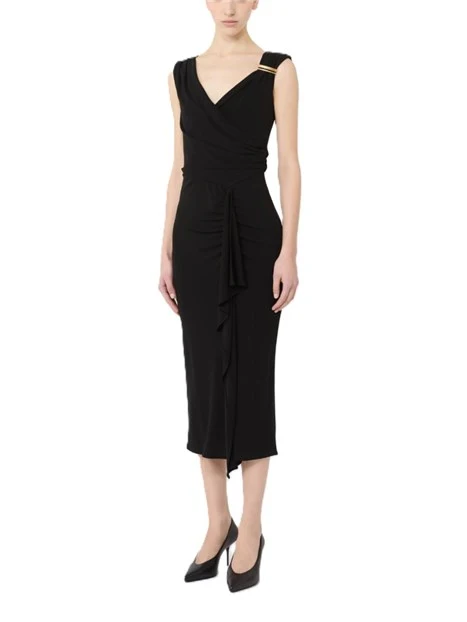 VESTITO LUNGO A TUBINO CON SCOLLO A V E DRAPPEGGIO  DONNA NERO