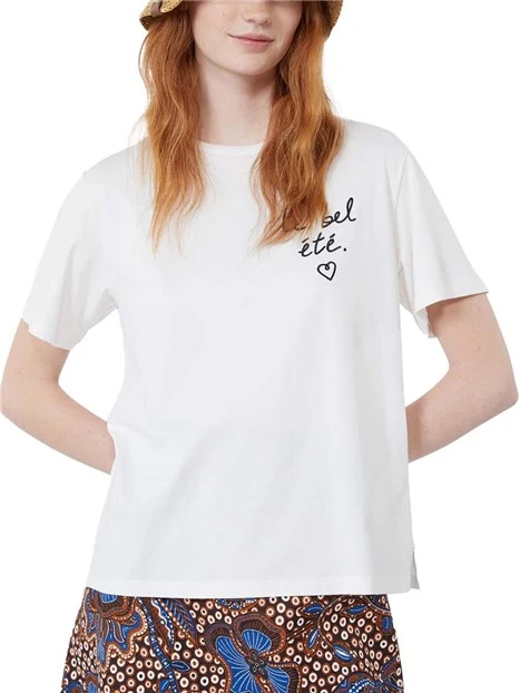 T-SHIRT MANICA CORTA CON GRAFICHE RICAMATE DONNA BIANCO