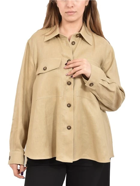 GIACCA MONOPETTO IN GARBADINA DI PURO LINO DONNA BEIGE