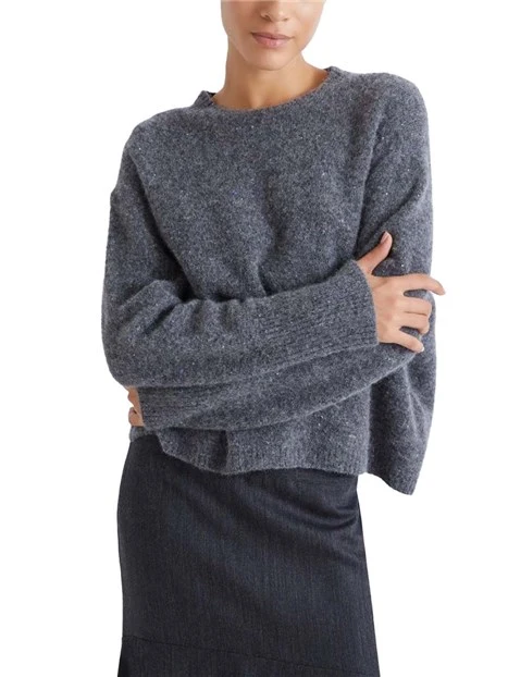 MAGLIA GIROCOLLO IN MISTO ALPACA E LANA IN FILATO BOTTONATO DONNA GRIGIO