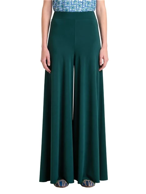 PANTALONE PALAZZO IN JERSEY LEGGERO CON ELASTICO IN VITA DONNA VERDE