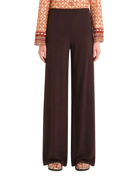 PANTALONE PALAZZO IN JERSEY LEGGERO CON VITA ELASTICIZZATA DONNA MARRONE