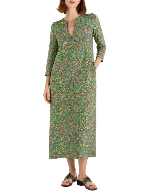 VESTITO LUNGO KAFTANO IN JERSEY CON SPACCHI LATERALI DONNA VERDE