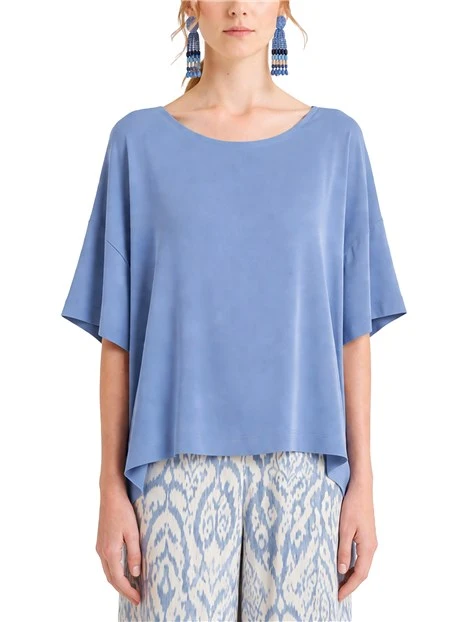 T-SHIRT MANICA CORTA IN CRÊPE CON MANICA TRE QUARTI DONNA AZZURRO