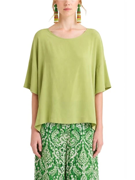 T-SHIRT MANICA CORTA IN CRÊPE CON MANICA TRE QUARTI DONNA VERDE