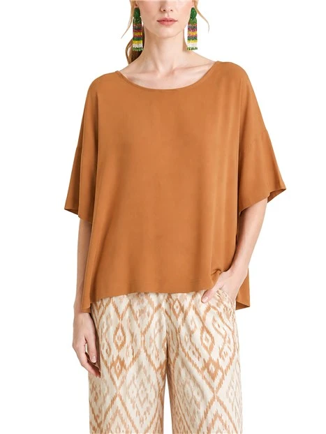 T-SHIRT MANICA CORTA IN CRÊPE CON MANICA TRE QUARTI DONNA ARANCIONE