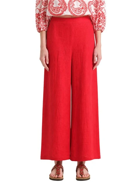 PANTALONI PALAZZO IN MISTO LINO CON ELASTICO POSTERIORE IN VITA DONNA ROSSO