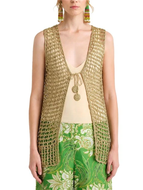 GILET IN FILATO LUREX LAVORATO A CROCHET DONNA ORO