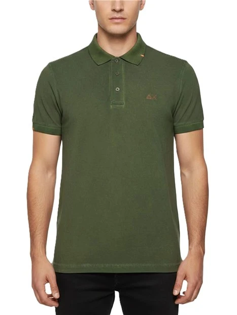 POLO MANICA CORTA IN PIQUET DI COTONE CON DETTAGLI FLUO UOMO VERDE