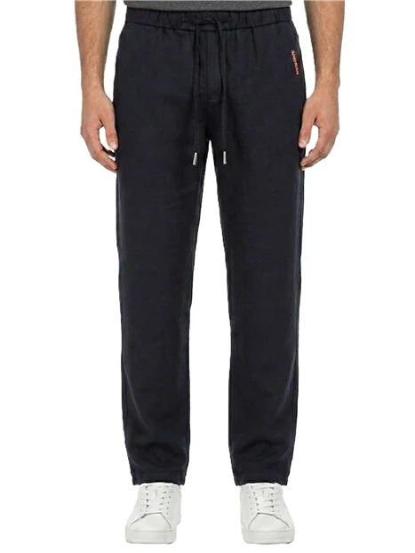 PANTALONI JOGGERS IN MISTO LINO E COTONE CON LOGO FLUO UOMO BLU