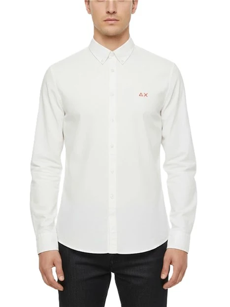 CAMICIA CASUAL IN MISTO LINO E COTONE CON LOGO UOMO BIANCO