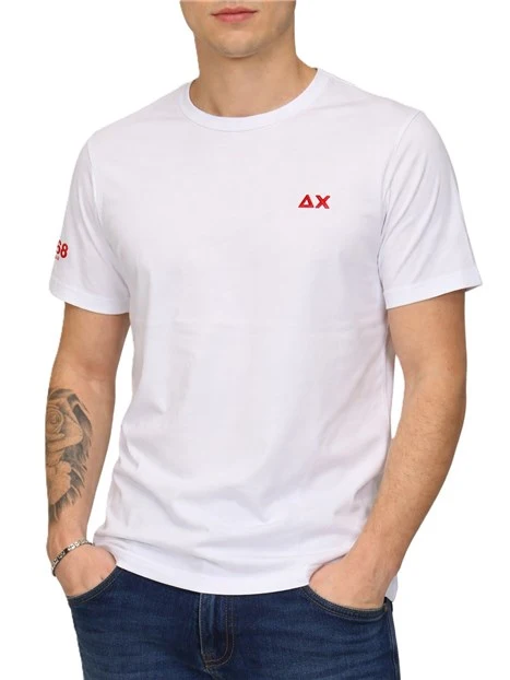 T-SHIRT MANICA CORTA IN JERSEY DI COTONE CON LOGO FLUO UOMO BIANCO