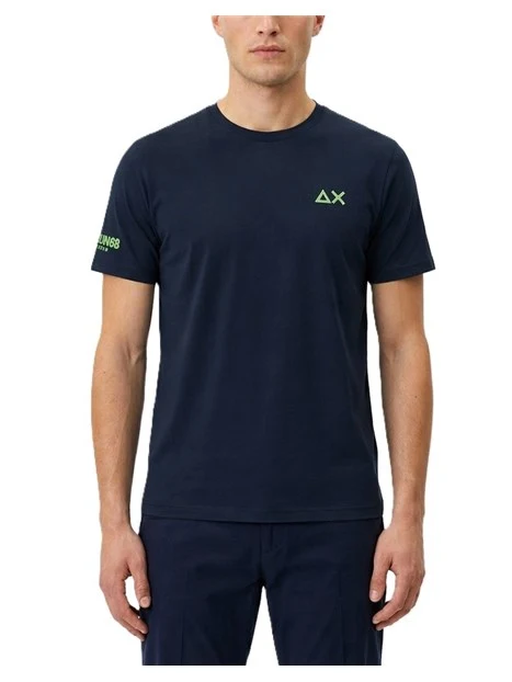 T-SHIRT MANICA CORTA IN JERSEY DI COTONE CON LOGO FLUO UOMO BLU