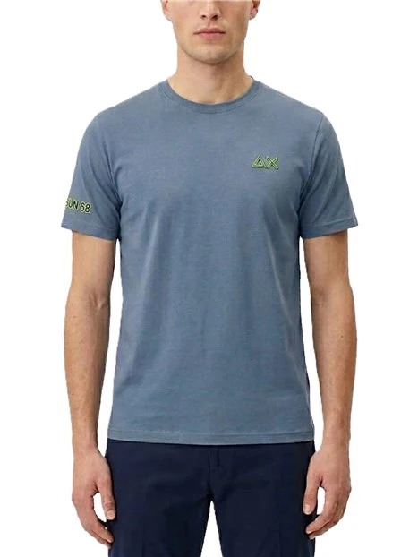 T-SHIRT MANICA CORTA IN JERSEY DI COTONE CON LOGO FLUO UOMO AZZURRO