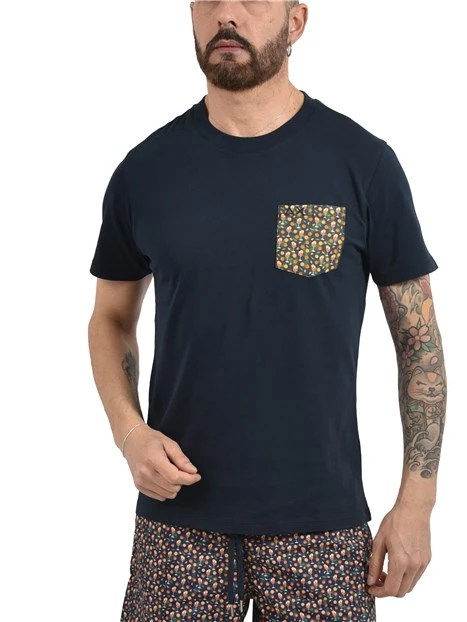 T-SHIRT MANICA CORTA IN COTONE CON TASCHINO FANTASIA UOMO BLU