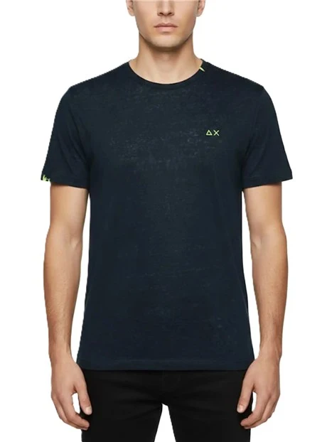 T-SHIRT MANICA CORTA IN LINO COLO LOGO FLUO RICAMATO UOMO BLU