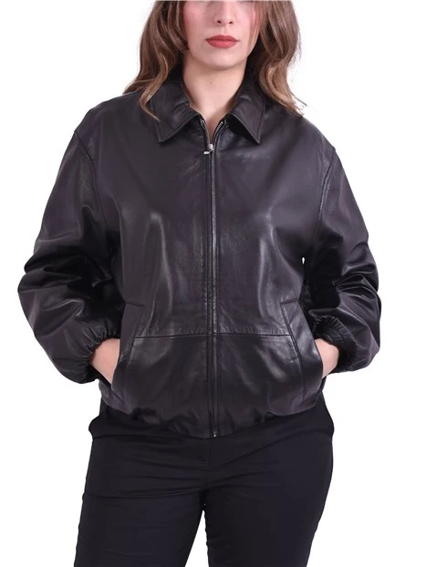 GIACCA IN PELLE MODELLO BOMBER DONNA NERO
