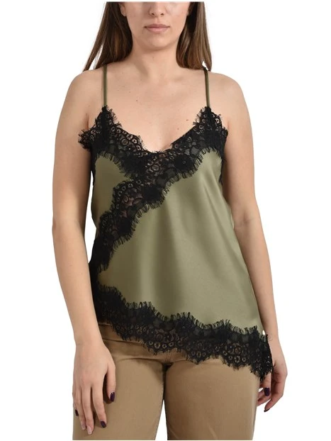 TOP IN RASO CON DETTAGLI IN PIZZO DONNA MARRONE