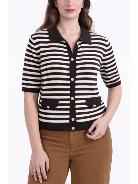 CARDIGAN A MANICA IN COTONE E SETA  DONNA MARRONE