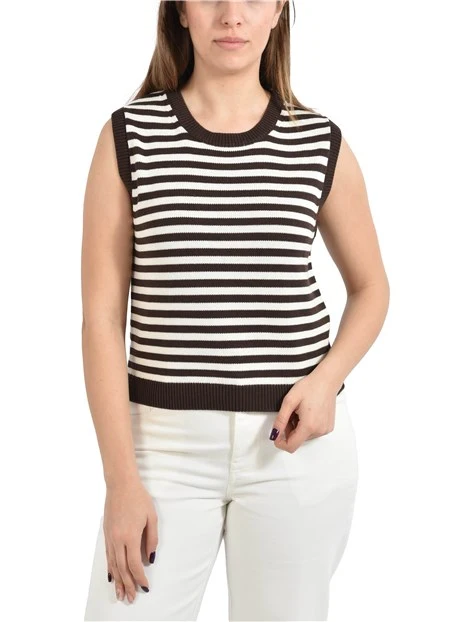 TOP SMANICATO IN MISTO COTOEN E SETA DONNA MARRONE