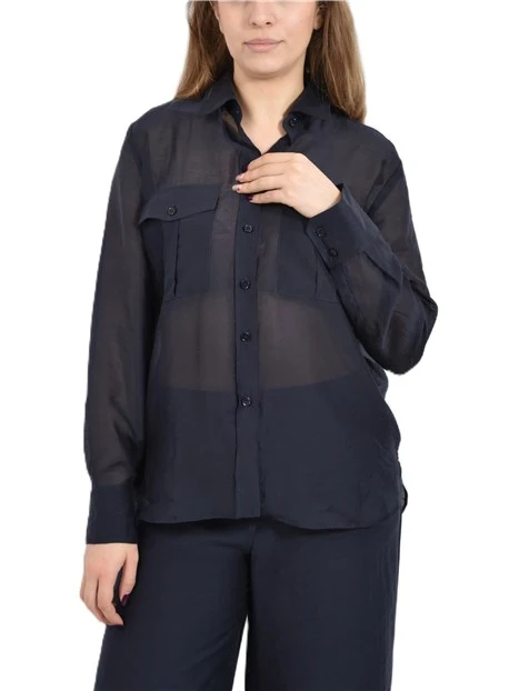 CAMICIA IN ORGANZA  IN MISTO LYOCELL DONNA BLU