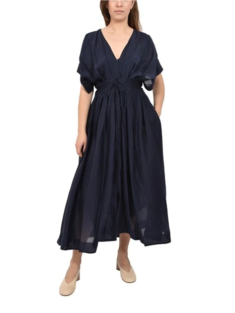 VESTITO LUNGO IN ORGANZA CON DOPPIA CINTURINA DONNA BLU