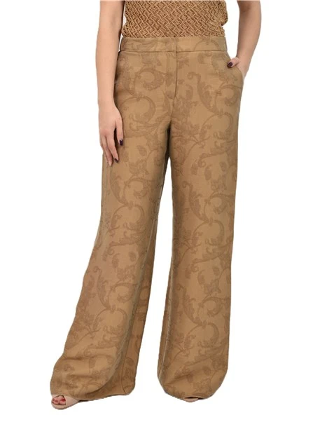 PANTALONE PALAZZO IN JACQUARD CON INSERTO ELASTICO DONNA BEIGE