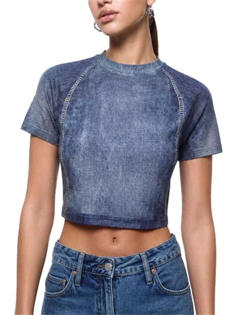 T-SHIRT MANICA CORTA CROPPED DONNA BLU