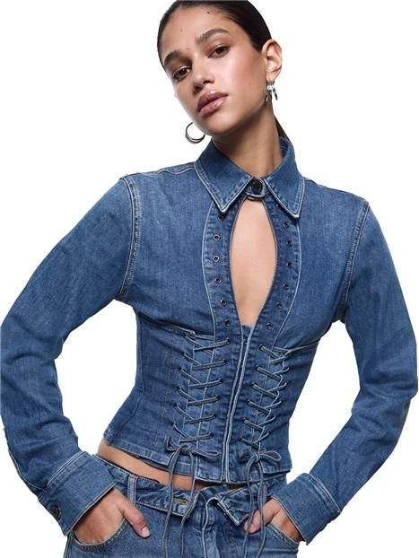 CAMICIA IN DENIM CHIUSURA NASCOSTA DONNA BLU