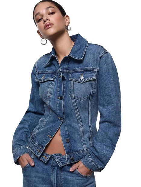 GIACCA CORTA IN DENIM CON STRINGHE DONNA BLU