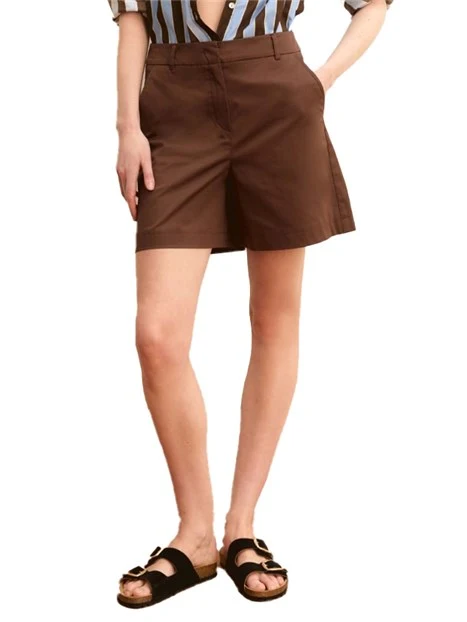 SHORTS IN RASO DI COTONE STRETCH DONNA MARRONE
